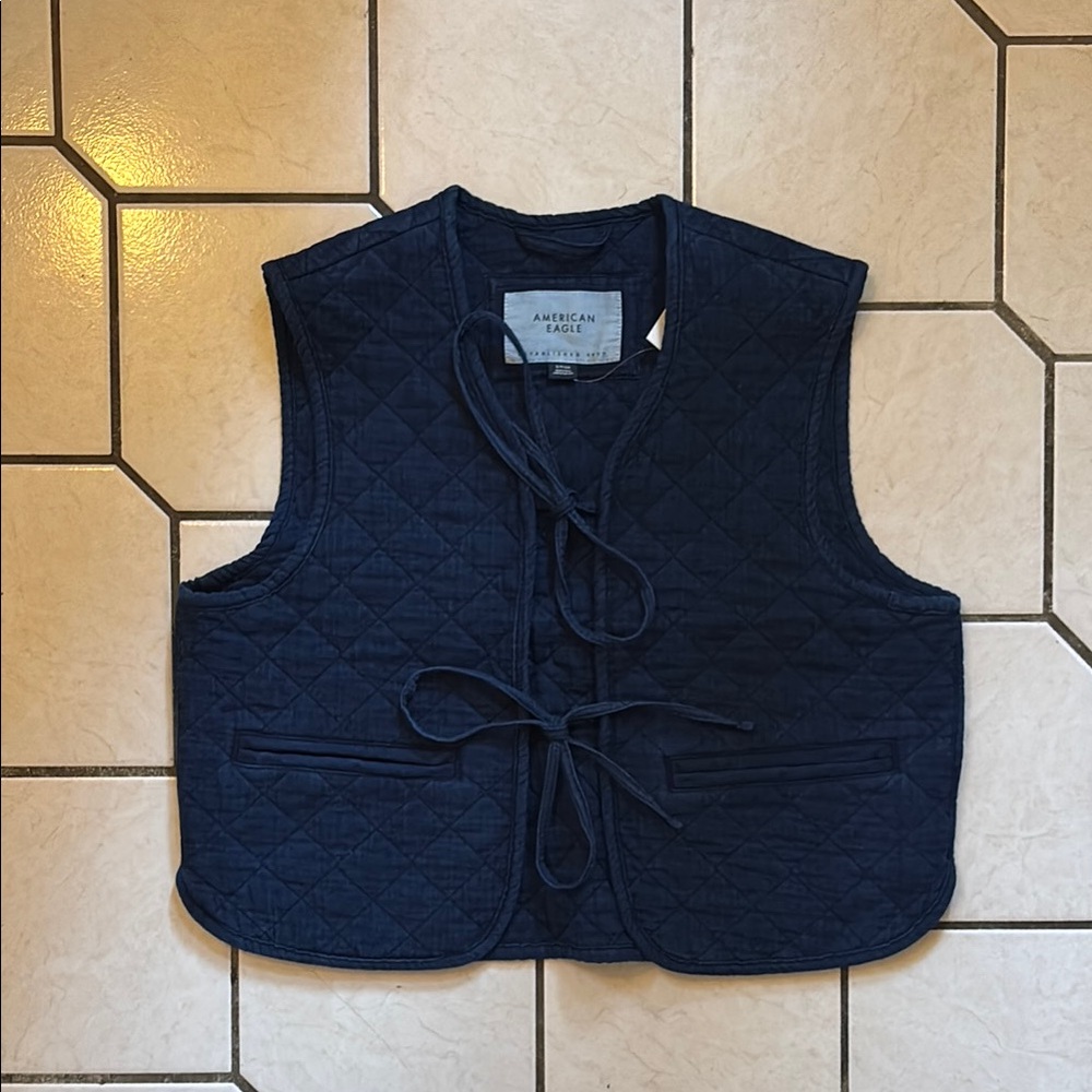 Navy Quilted Vest with Tie Closure
